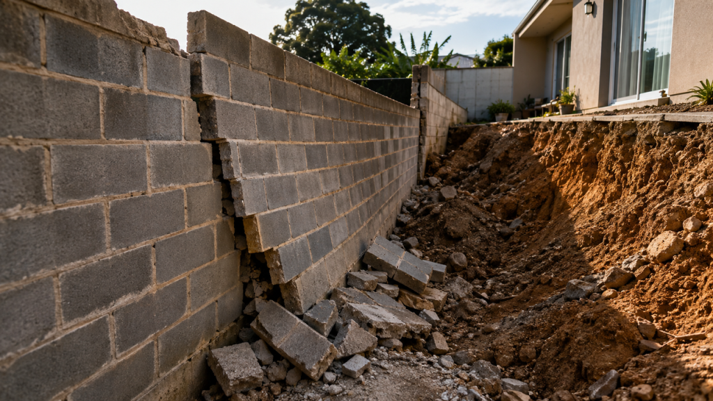 Morador amplia quintal usando muro do vizinho como apoio, estrutura cede e obra precisa ser refeita